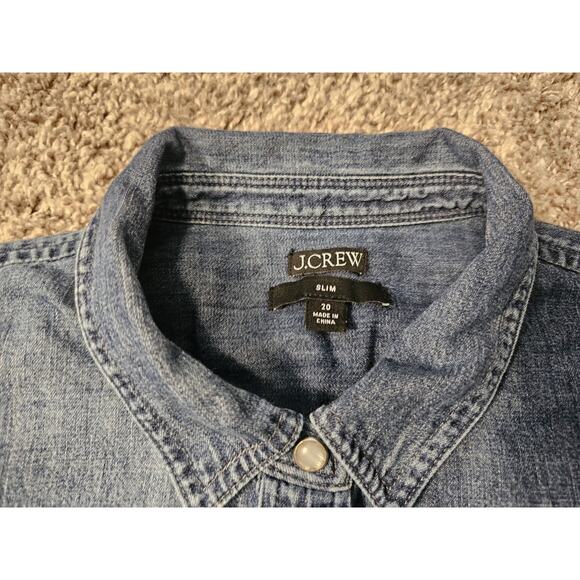 J Crew Shirt Womens 20 Slim Blue Denim Pearl Snap Western Cowboy Cowgirl - Picture 4 of 7